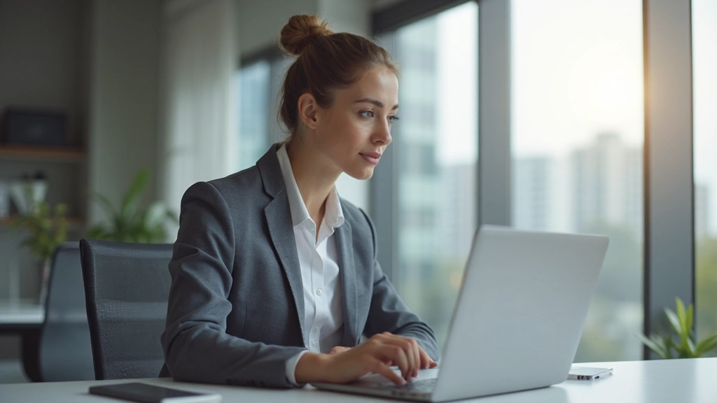 Фотография профессионального, работающего на ноутбуке в современном офисном пространстве