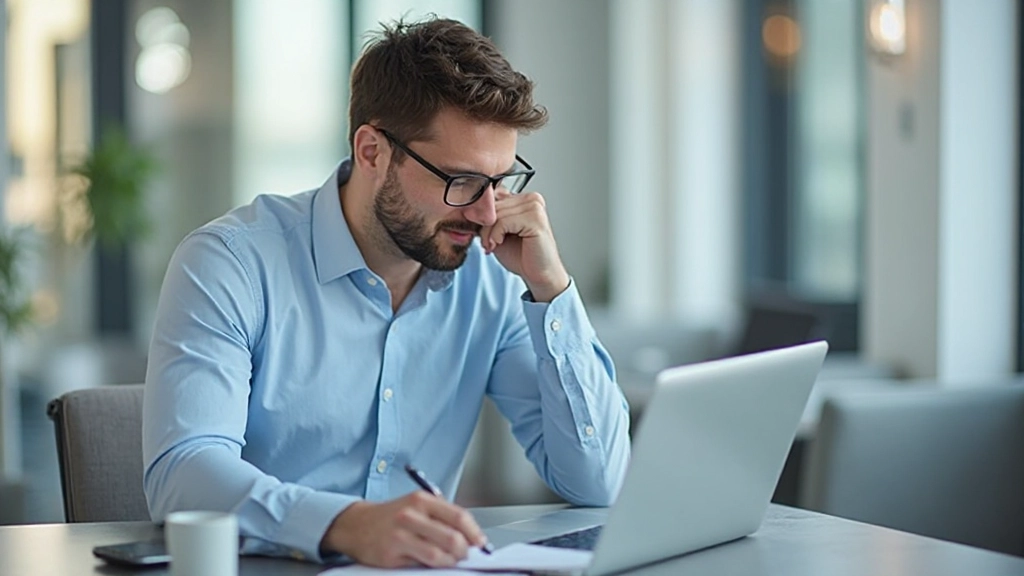 Фотография профессионального, работающего на ноутбуке в современном офисном пространстве