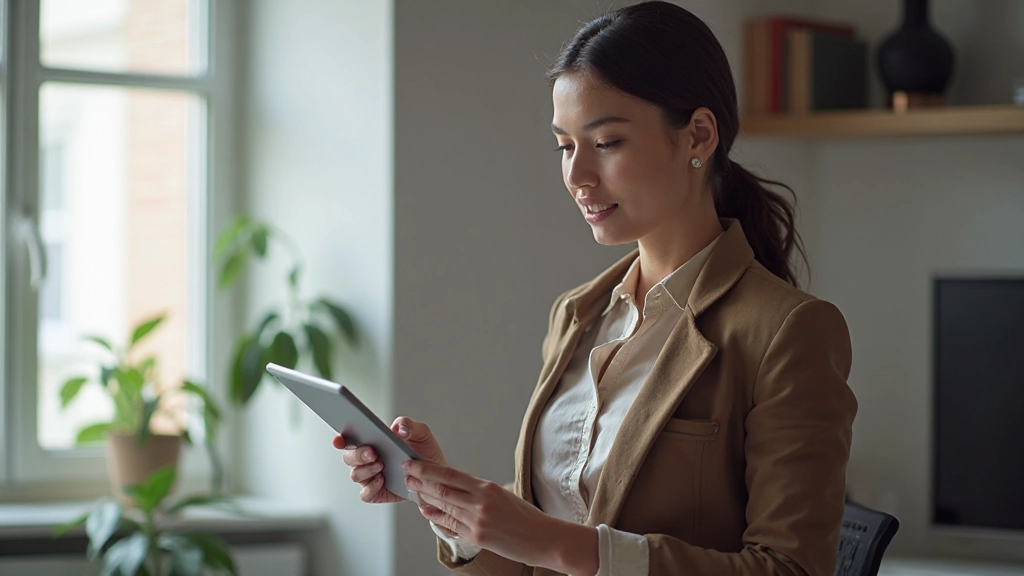 Специалист использует цифровую платформу для профессионального взаимодействия на планшете