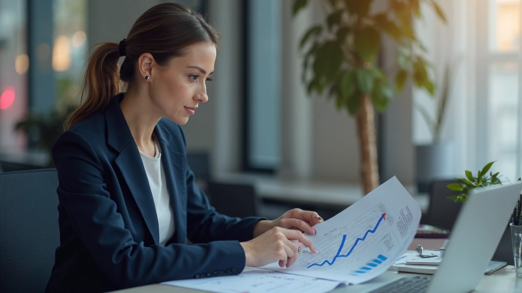Профессионал работает с деловыми документами и анализирует стратегии развития доходов